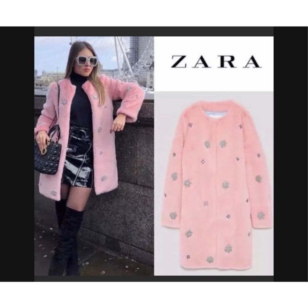 Zara Blush Pink Embellished Faux-Fur Coat